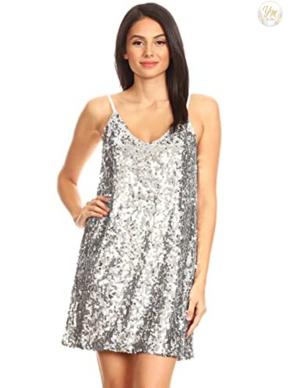 Anna-Kaci Women's V Neck Sleeveless Sequin Mini Party Clubwear Dress